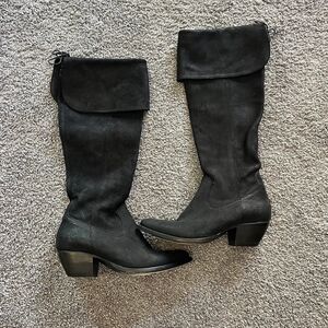Frye Sacha Over The Knee Tall Black Oiled Suede Leather Side Zip Women’s 8.5 B